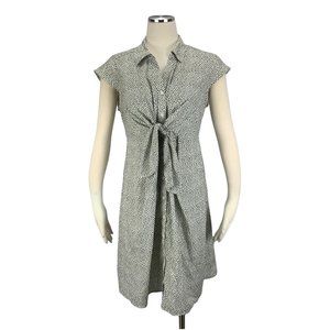 Motherhood Maternity Dress Medium Black White Knee Length Front Tie Collar Lined